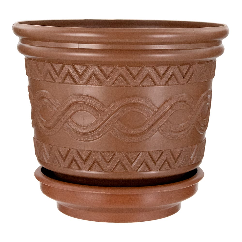 Maceta de plástico con base azteca barro/chocolate 111C Peyo