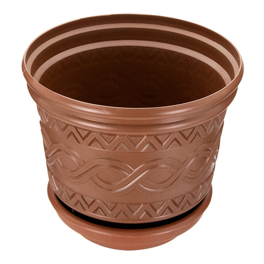Maceta de plástico con base azteca barro/chocolate 111C Peyo