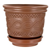 Maceta de plástico con base azteca barro/chocolate 111C Peyo