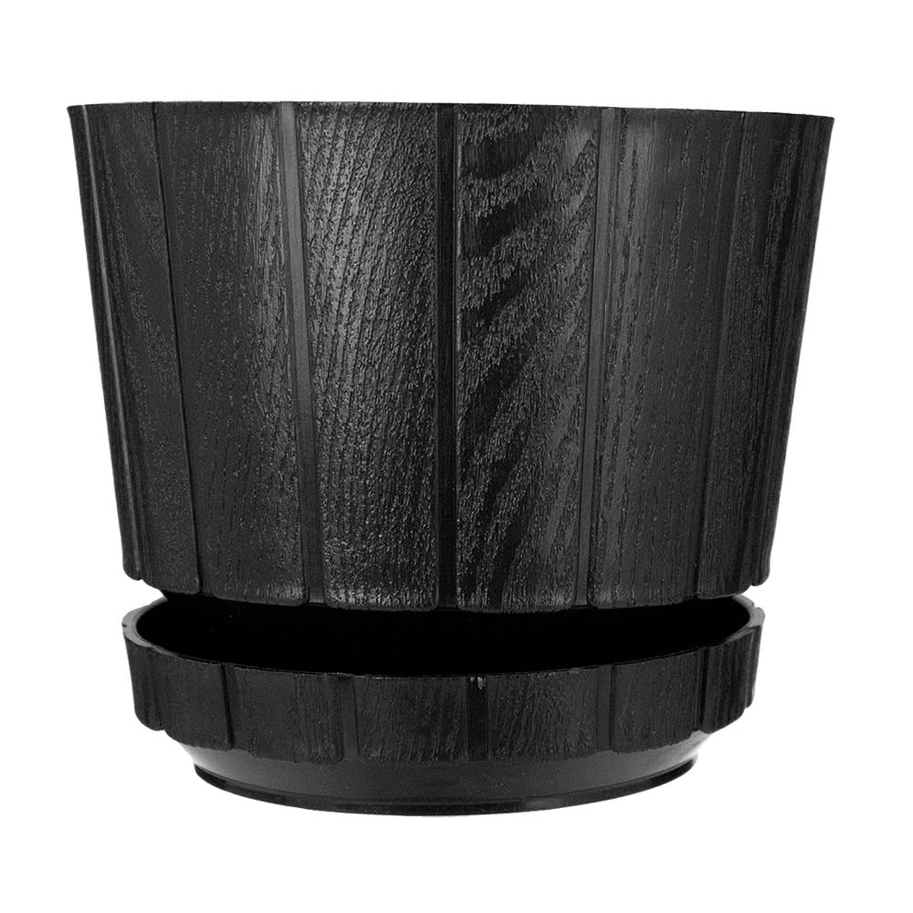 Maceta de plástico tipo madera con base barro/ chocolate 507C Peyo
