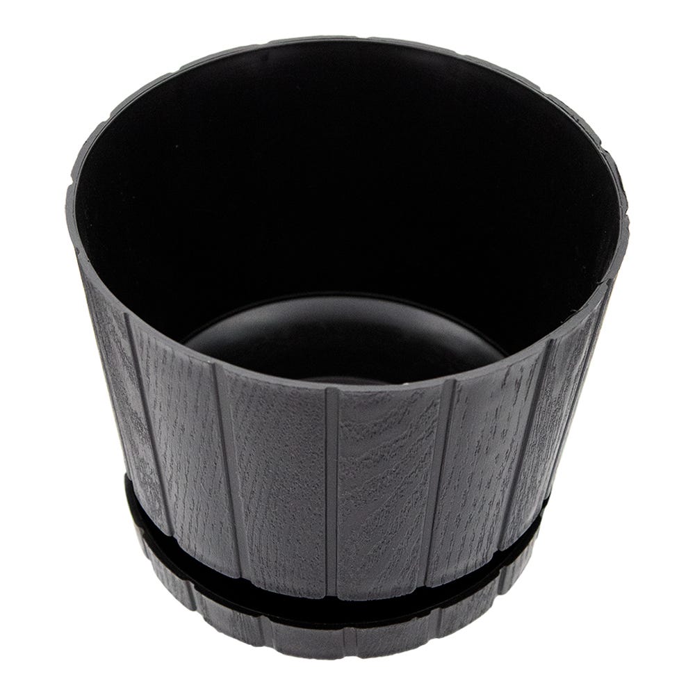 Maceta de plástico tipo madera con base barro/ chocolate 507C Peyo