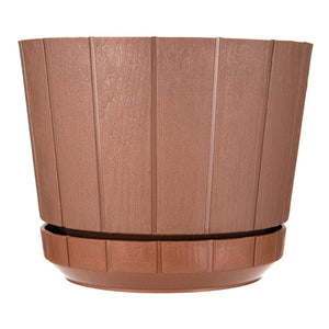 Maceta de plástico tipo madera con base barro/ chocolate 511C Peyo