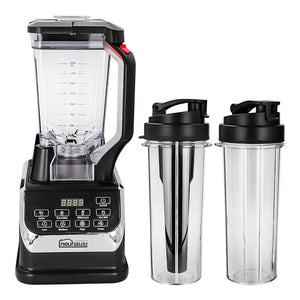 Licuadora digital con vaso de Tritán y 2 vasos para batido negra Hurrikane Neuhaus