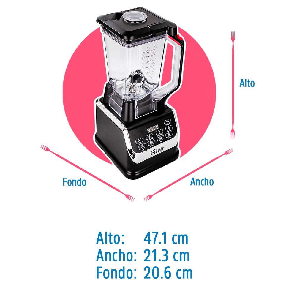 Licuadora digital con vaso de Tritán y 2 vasos para batido negra Hurrikane Neuhaus
