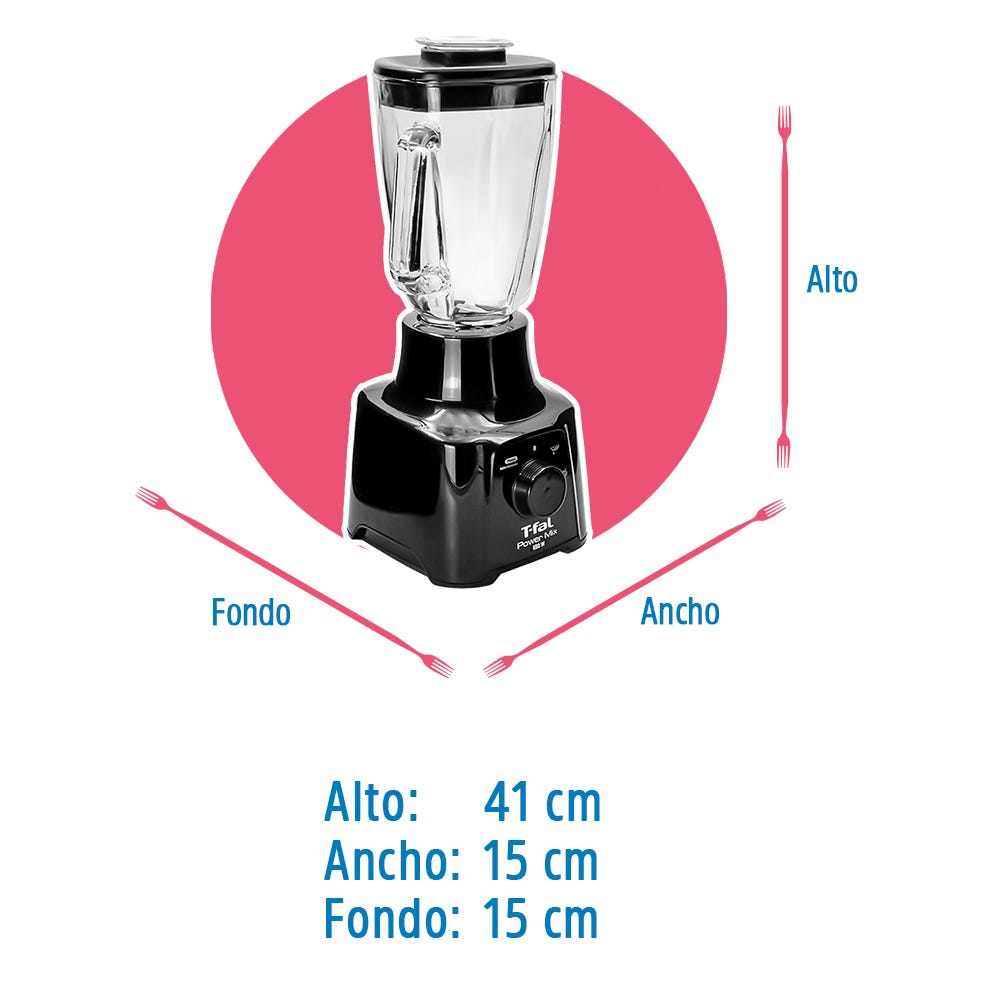 Licuadora Power Mix Negra 2 velocidades vaso de vidrio T-fal