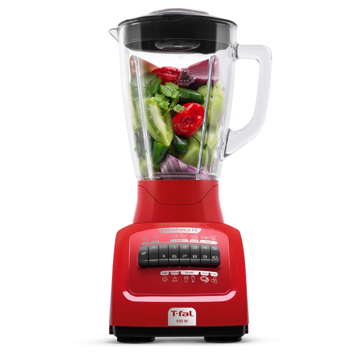 Licuadora infiny force XL 10 velocidades vaso de vidrio roja LN8205MX T-Fal