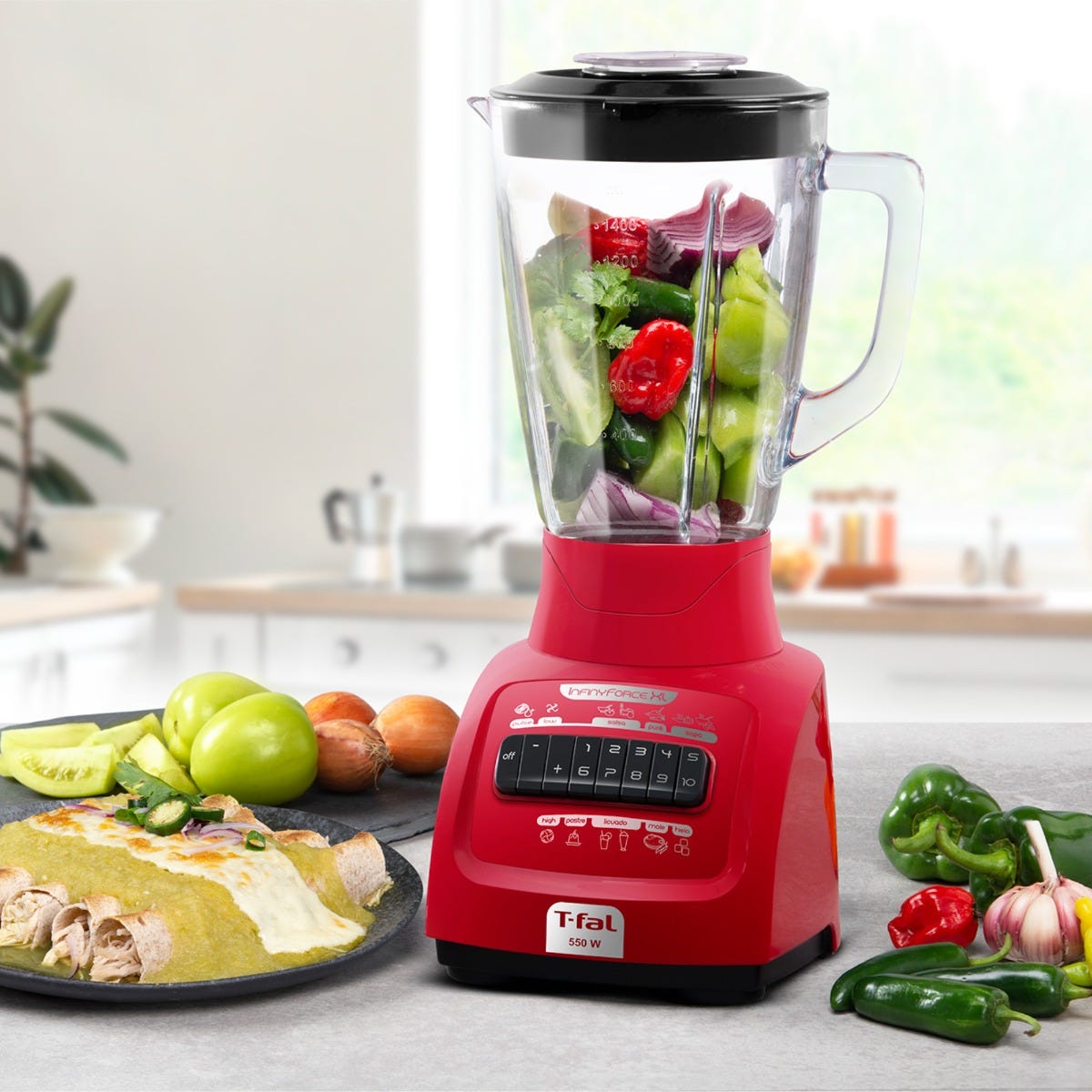 Licuadora infiny force XL 10 velocidades vaso de vidrio roja LN8205MX T-Fal