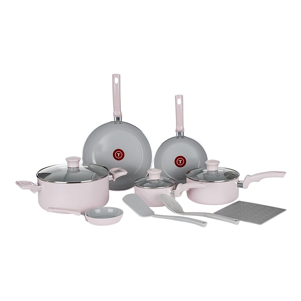Batería de aluminio 12 piezas Ceramic rosa C493SC64 T-Fal