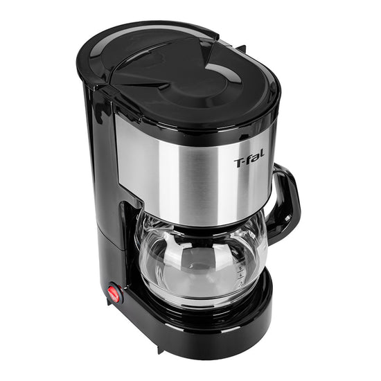 Cafetera 6 tazas Heliora Petit negro con plata T-Fal – vista superior abierta