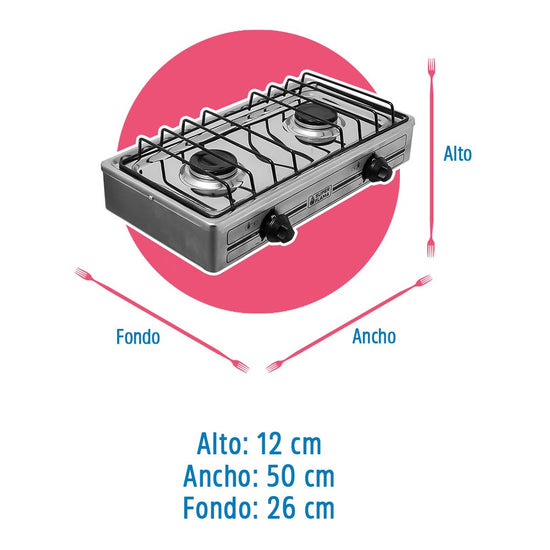 Parrilla de gas 2 quemadores acero inoxidable 2Q-TA Super Flama – vista 5