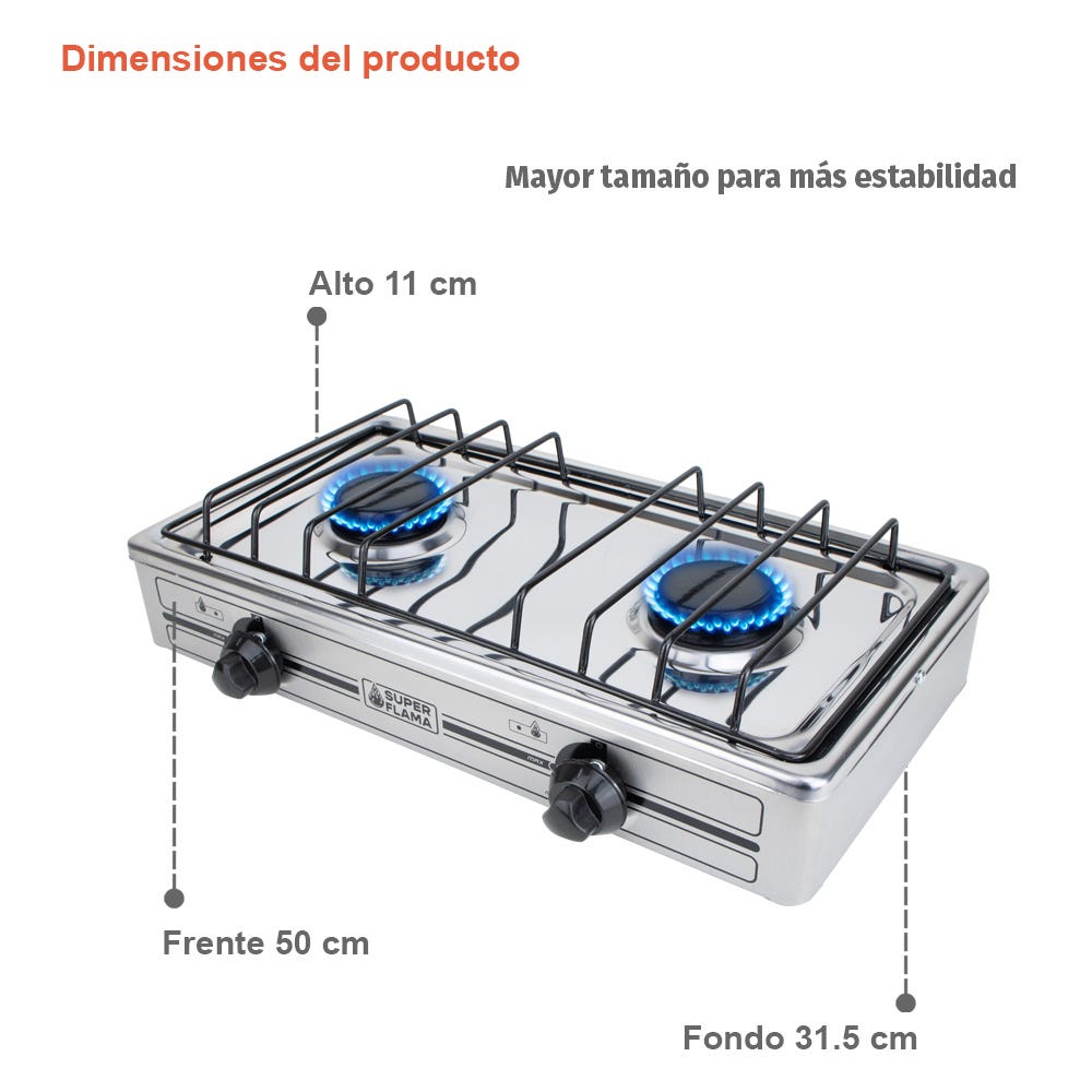 Parrilla de gas 2 quemadores acero inoxidable 2Q-TA Super Flama – vista 7