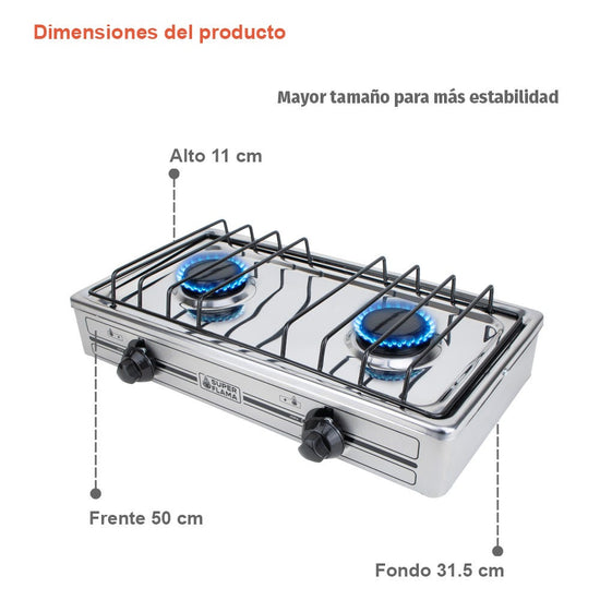 Parrilla de gas 2 quemadores acero inoxidable 2Q-TA Super Flama – vista 7