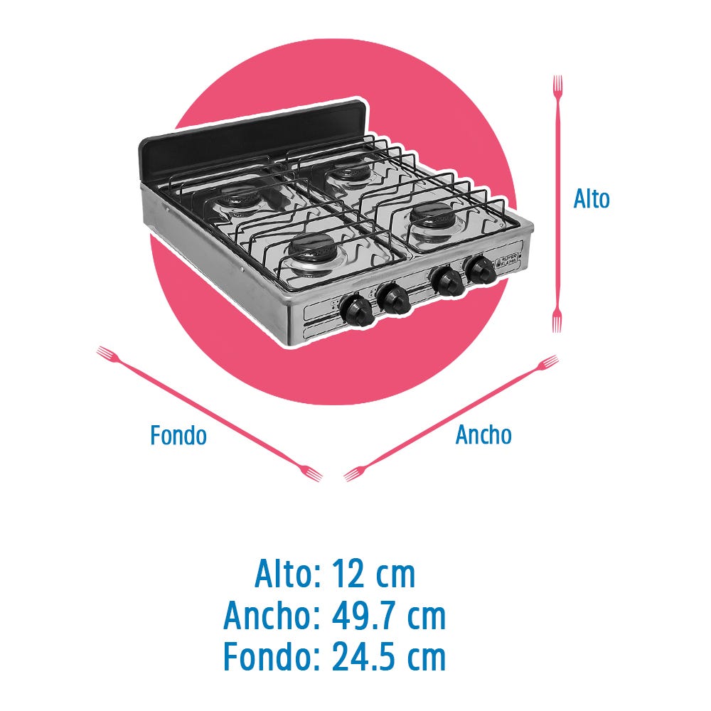Parrilla de gas 4 quemadores acero inoxidable 4Q-TA Super Flama