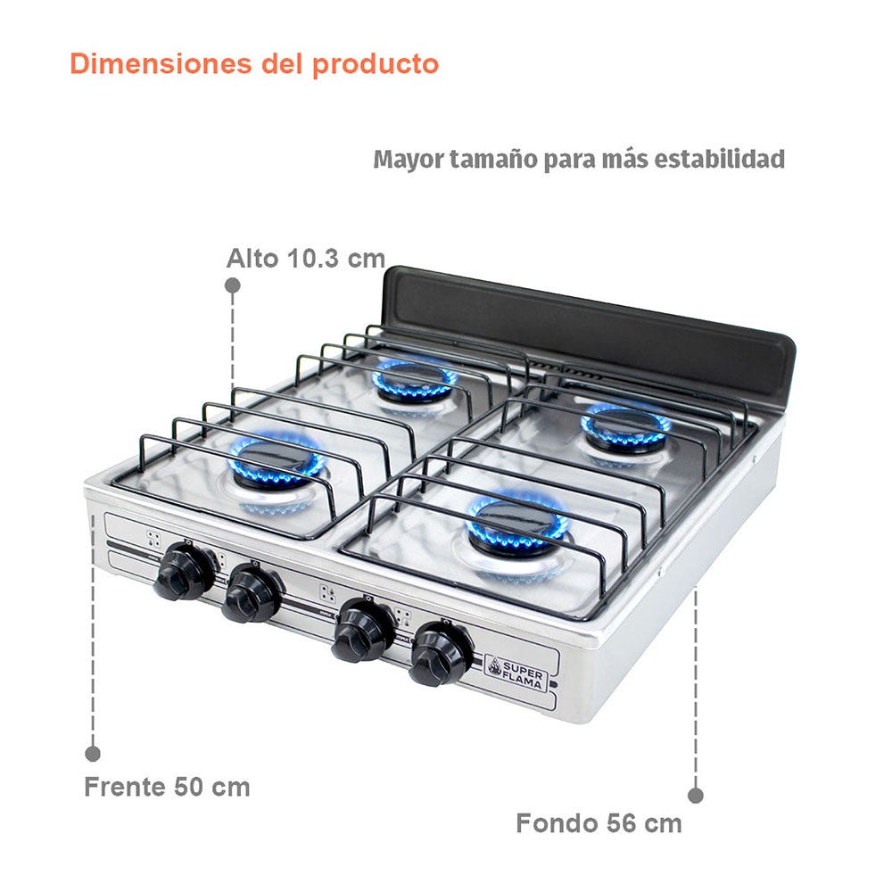 Parrilla de gas 4 quemadores acero inoxidable 4Q-TA Super Flama