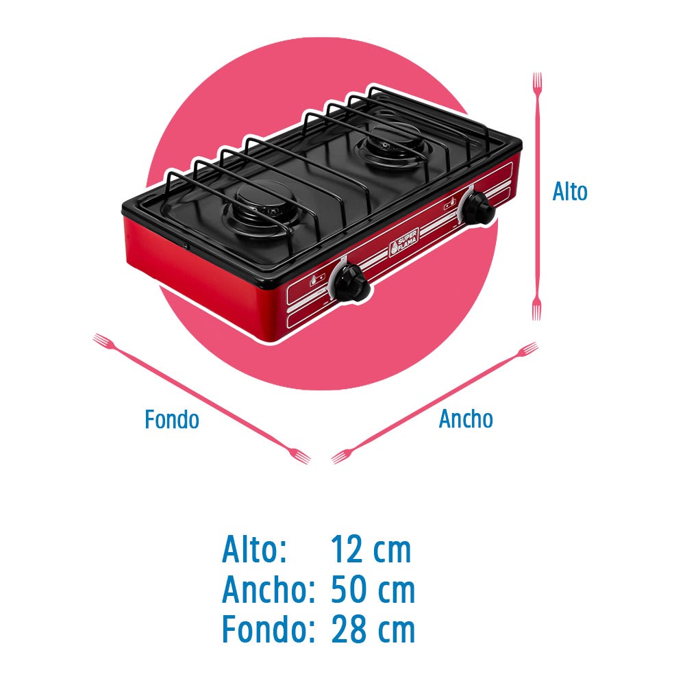 Estufa de gas 2 quemadores roja 2Q-R Super Flama – vista 5