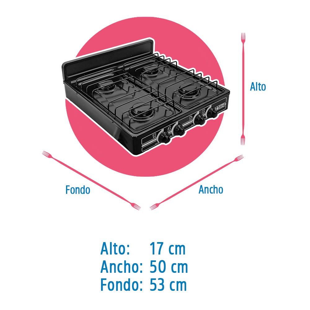 Estufa de gas 4 quemadores negra 4Q-N Super Flama – vista 5
