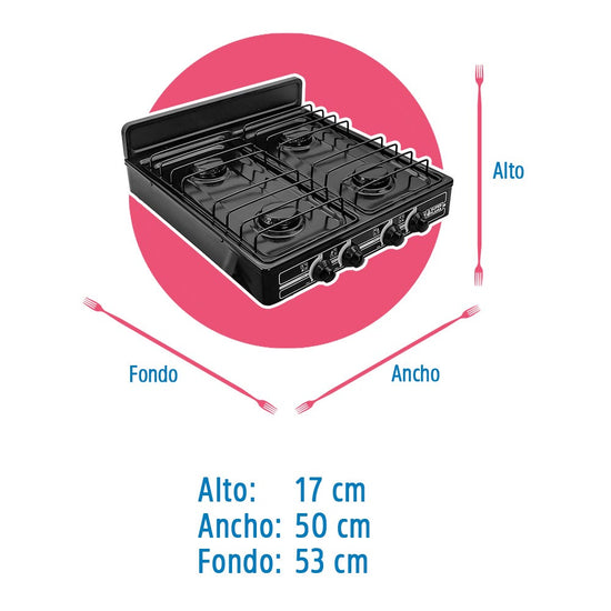 Estufa de gas 4 quemadores negra 4Q-N Super Flama – vista 5
