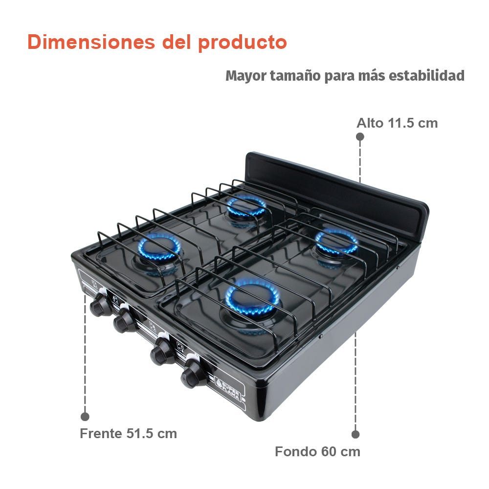 Estufa de gas 4 quemadores negra 4Q-N Super Flama – vista 11