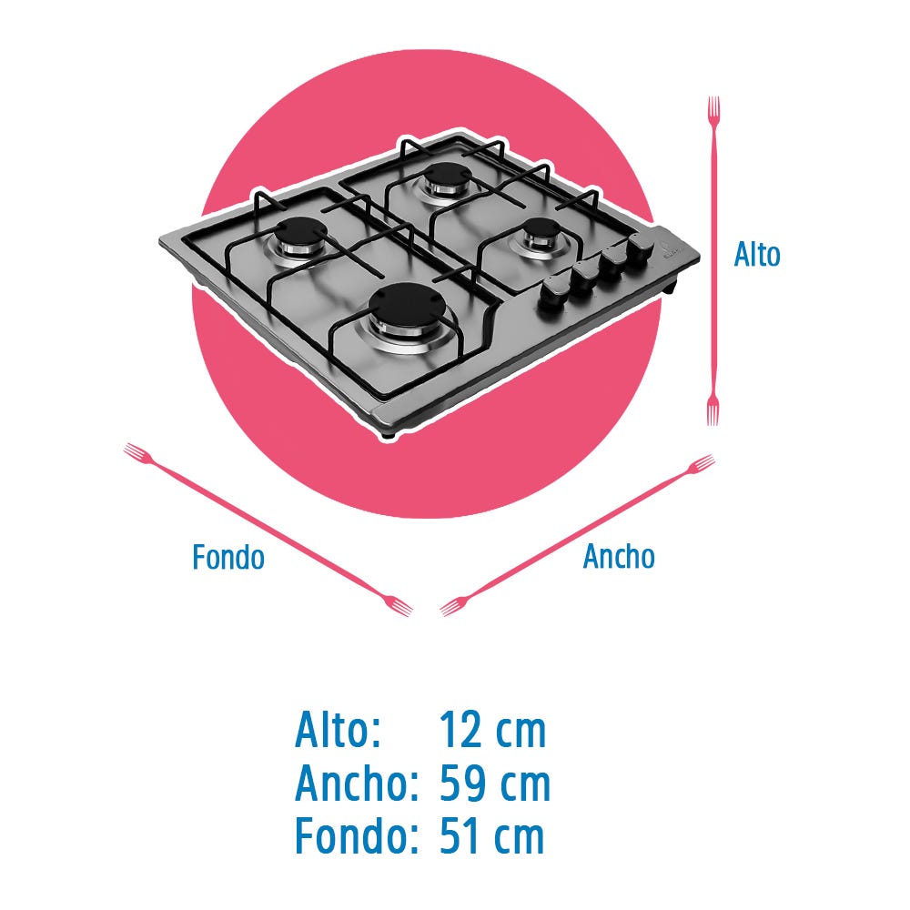 Parrilla de gas 4 quemadores empotrable acero inoxidable NOVA STEEL 60-B Supra – vista 5