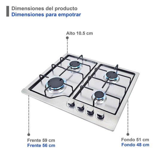 Parrilla de gas 4 quemadores empotrable acero inoxidable NOVA STEEL 60-B Supra – vista 11