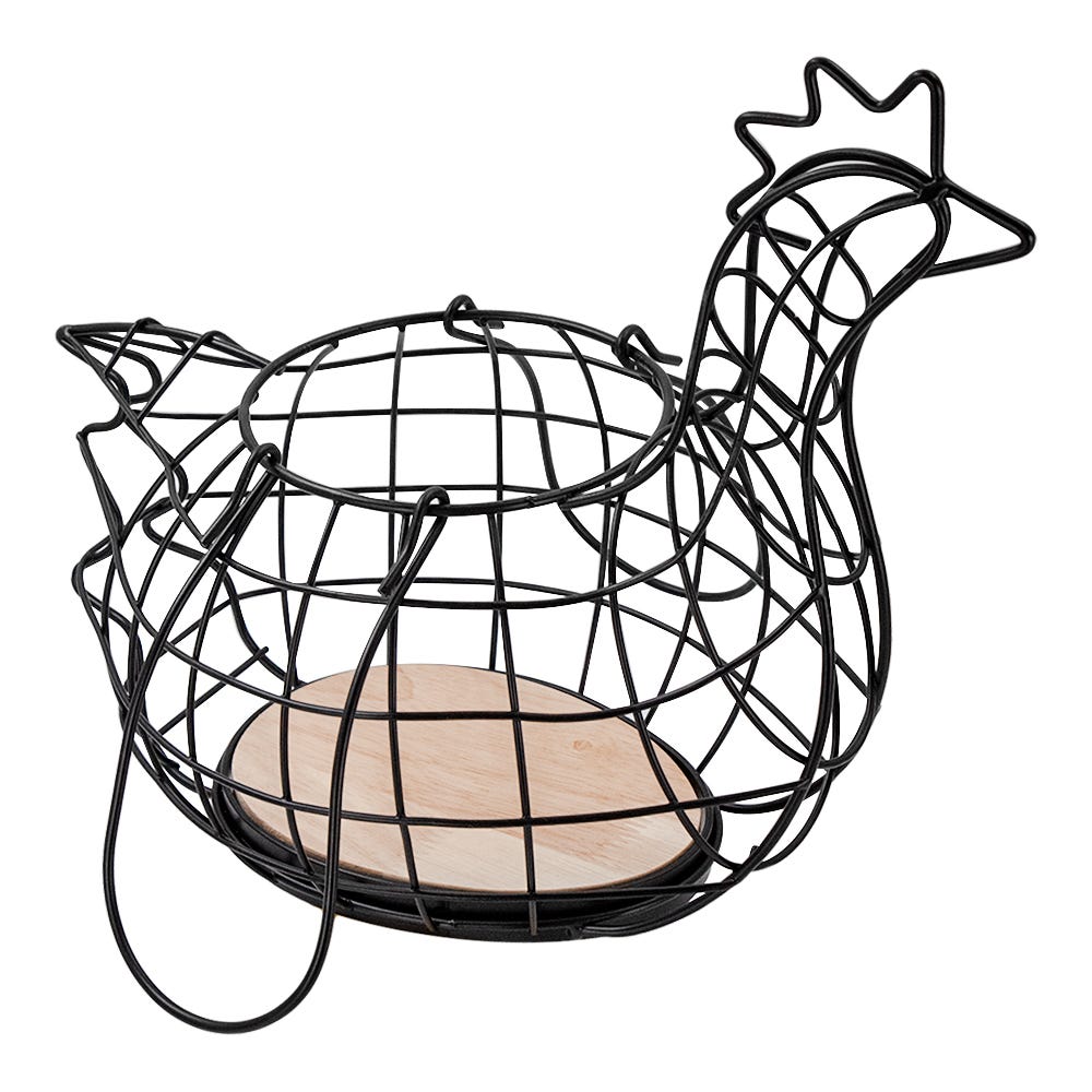 Organizador de huevos de fierro y bambú en forma de gallina M94-OH0027