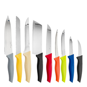 Juego de 9 cuchillos de acero inoxidable en blister doble varios colores 050-001-013 Travessa