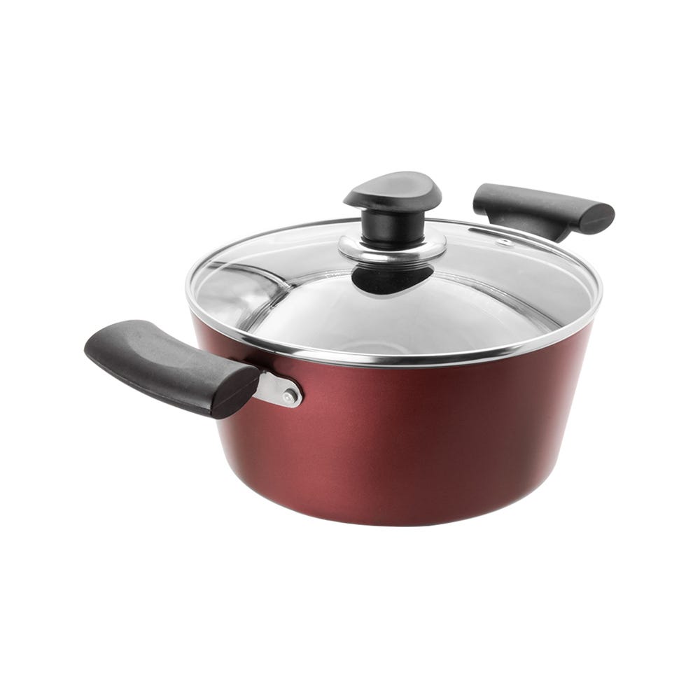 Cacerola de aluminio 20 cm con tapa de vidrio 045-103-020 Travessa