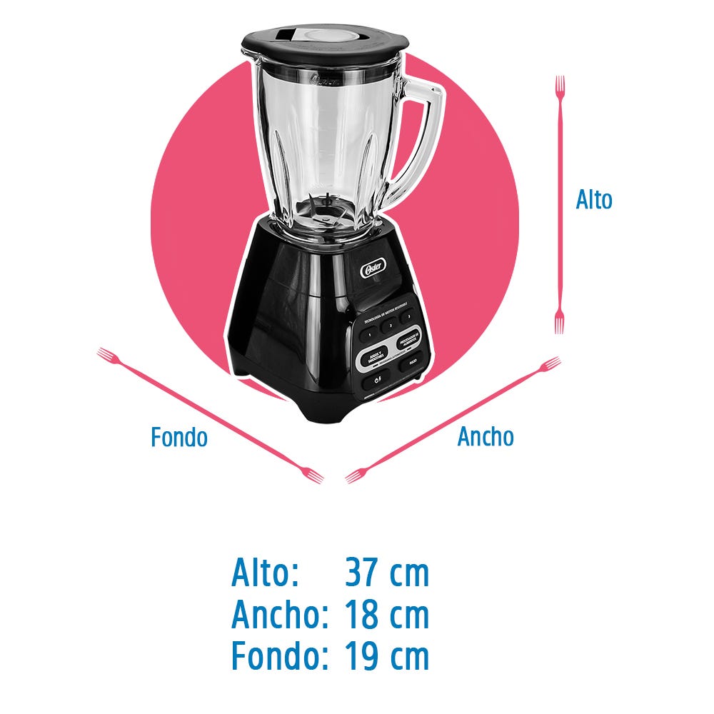 Licuadora Pyramid 3 velocidades reversible botones vaso de vidrio BLSTPYG1309B-013 Oster