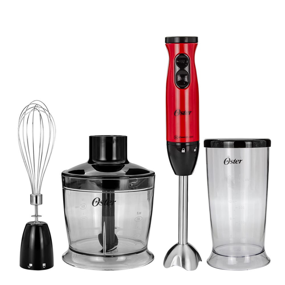 Batidora de inmersión roja con accesorios FPSTH Oster