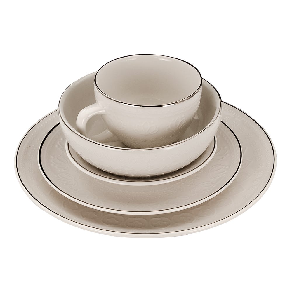 Vajilla de cerámica 4x 20 Harmony plateado VL161D040120 Corona