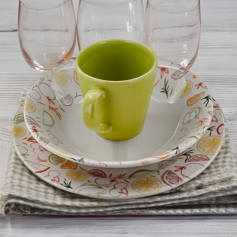 Vajilla de cerámica decorada Néctar 12 piezas VL169I040 Corona