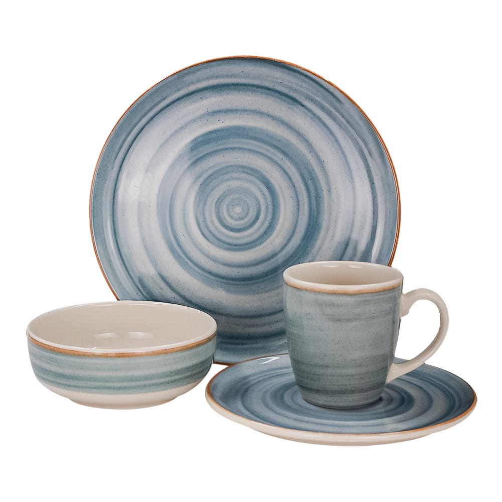 Vajilla de cerámica decorada 16 piezas Caoba azul VL1604040116 Corona