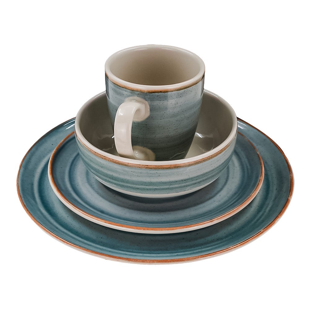 Vajilla de cerámica decorada 16 piezas Caoba azul VL1604040116 Corona