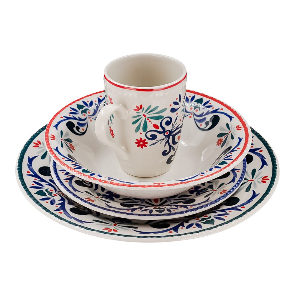 Vajilla de cerámica decorada 16 piezas Antonella VL108F040116 Corona