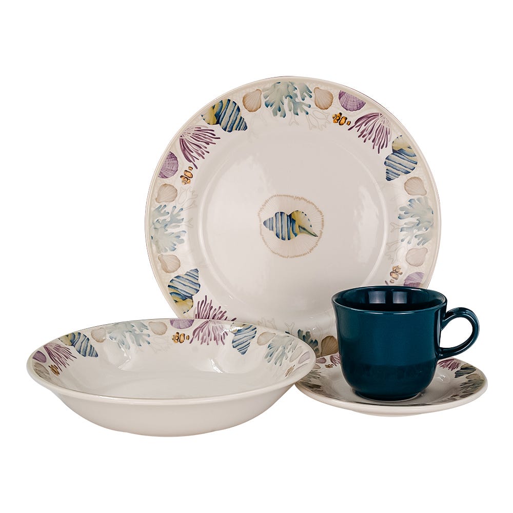 Vajilla de cerámica decorada 16 piezas Bahari VL164J040 Corona