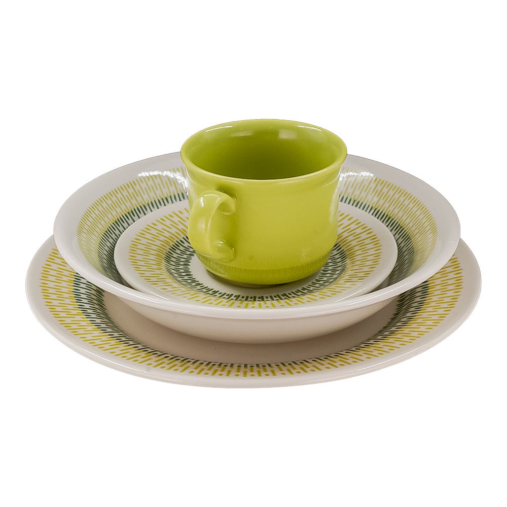 Vajilla de cerámica decorada 16 piezas Jaspe verde VL173E040116 Corona