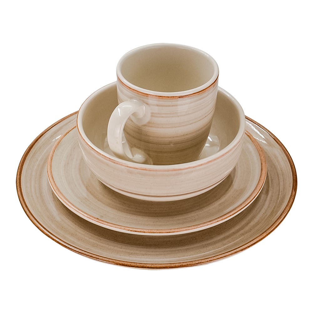 Vajilla de cerámica 16 piezas Caoba gris VL1607040116 Corona