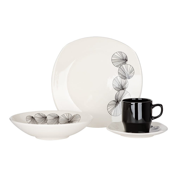 Vajilla cuadrada de cerámica decorada 16 piezas Noa VL139A040316 Corona