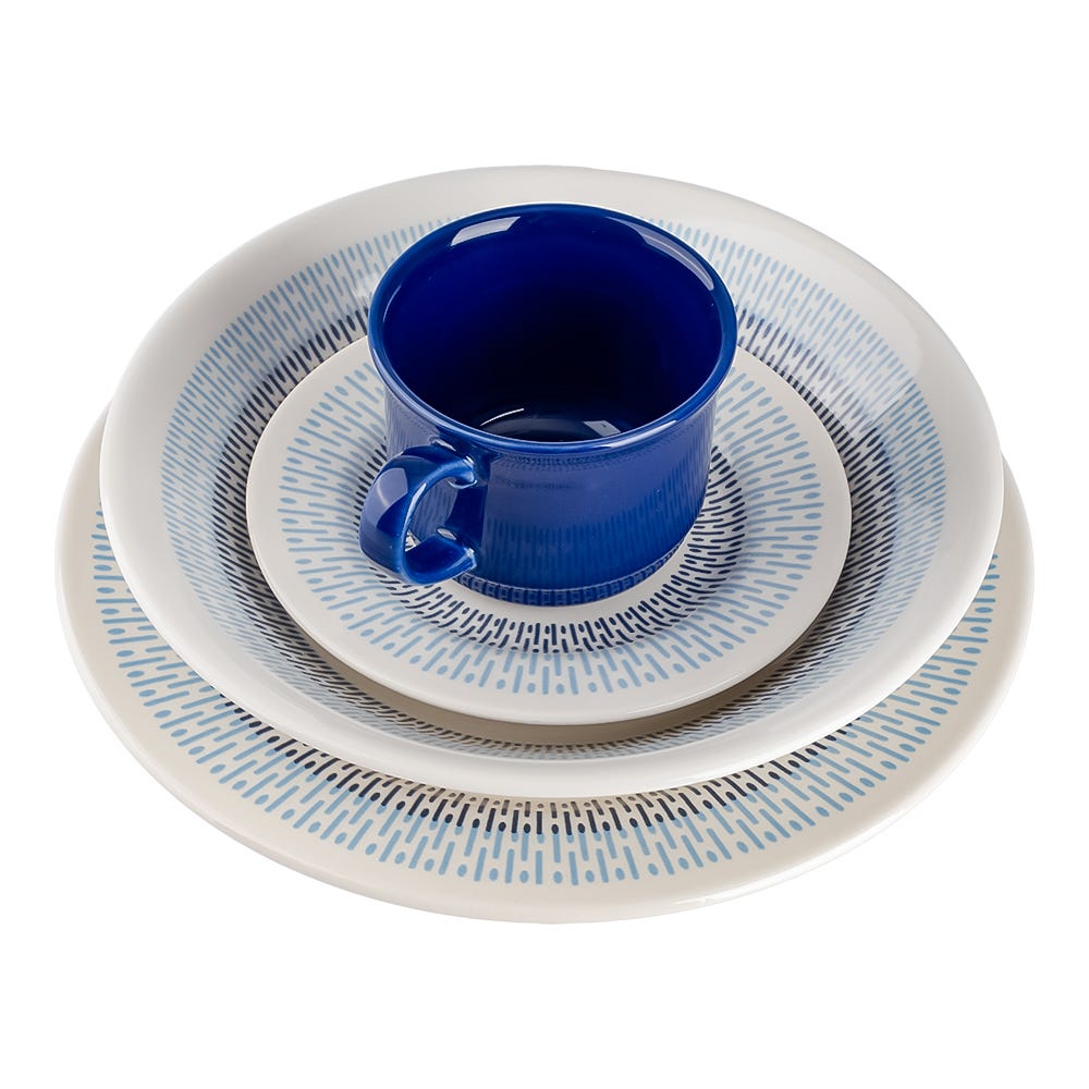 Vajilla de cerámica decorada 16 piezas Jaspe azul VL172E040116 Corona