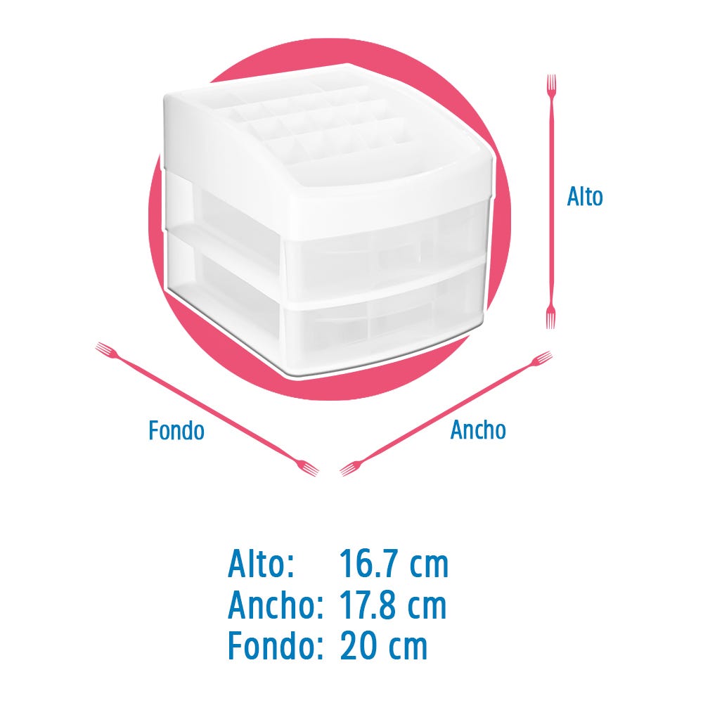 Organizador de maquillaje de polipropileno con dos cajones 8102 Italhome