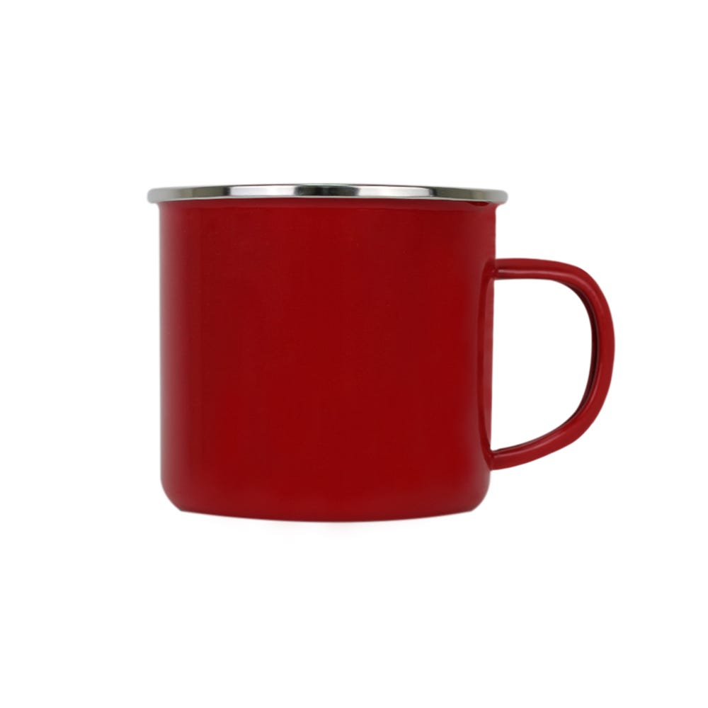 Pocillo peltre rojo con arillo de acero inoxidable 9 cm