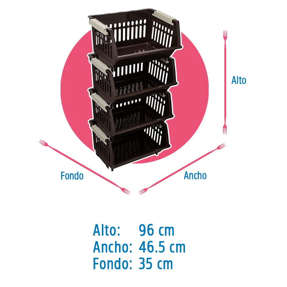 Canasta organizadora de plástico multiusos apilable de 4 niveles 011040-4 Home Pro