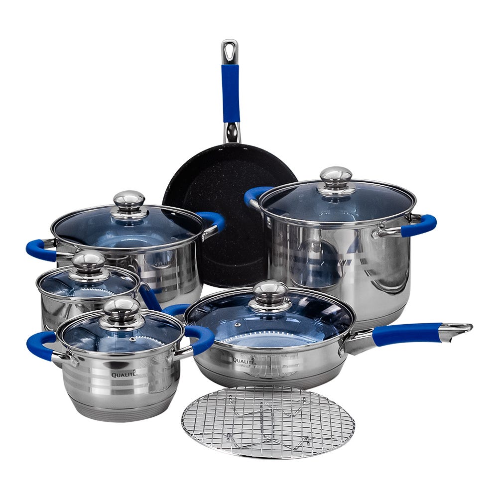 Batería de cocina acero inoxidable acabado espejo 12 piezas Tasse Qualité