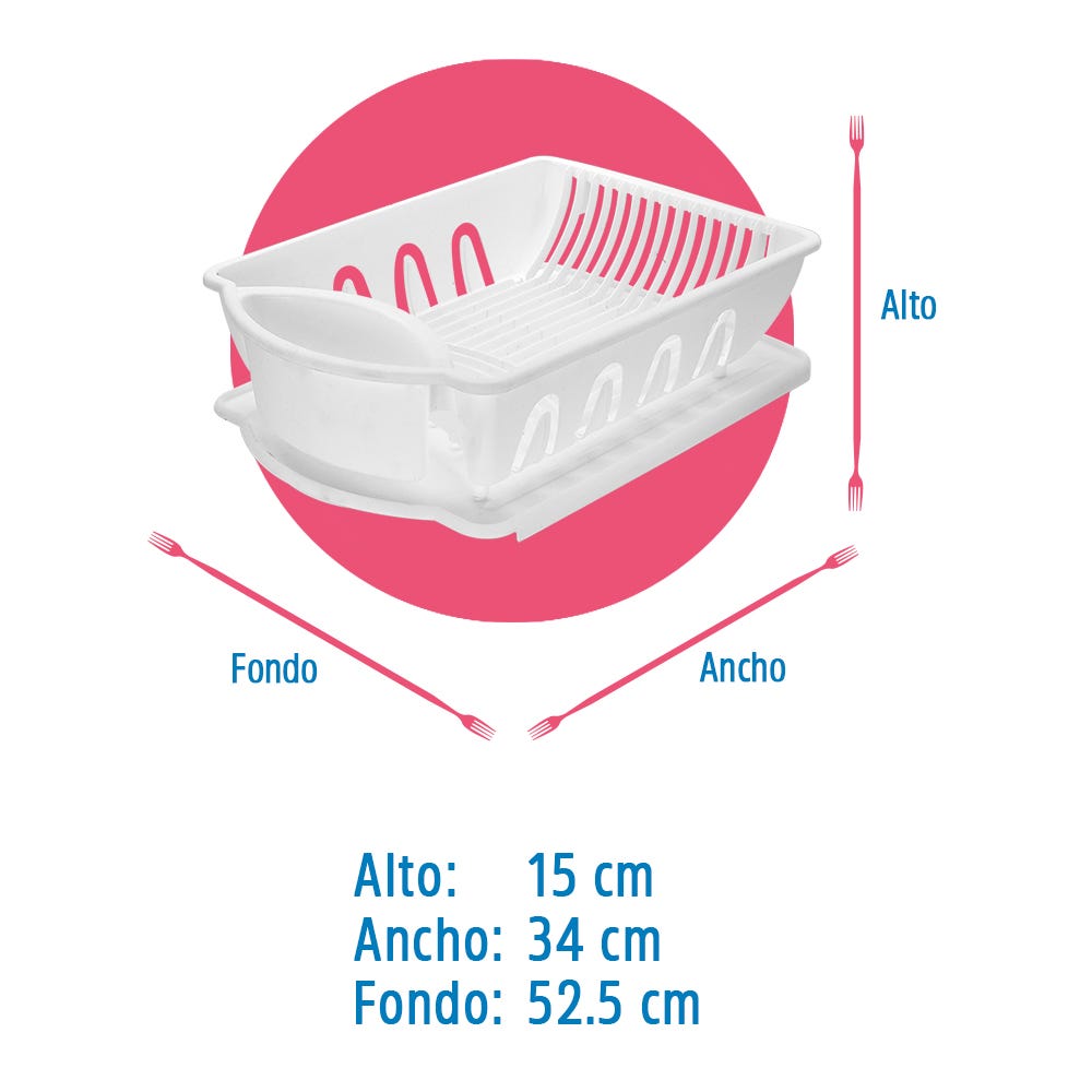 Escurridor para platos de plástico grande con bandeja 011067 Kitchen Pro