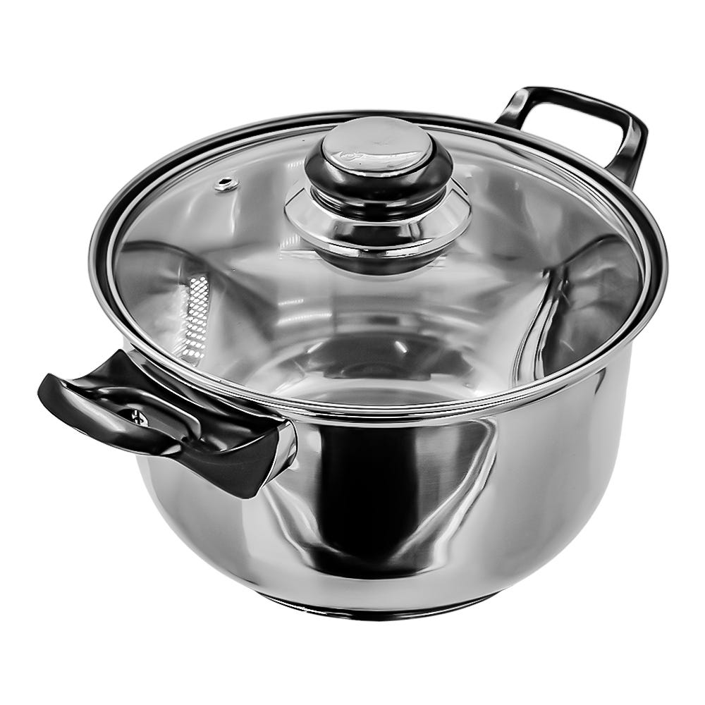 Cacerola de acero inoxidable con tapa de vidrio 2 litros A02 Qualité Basic