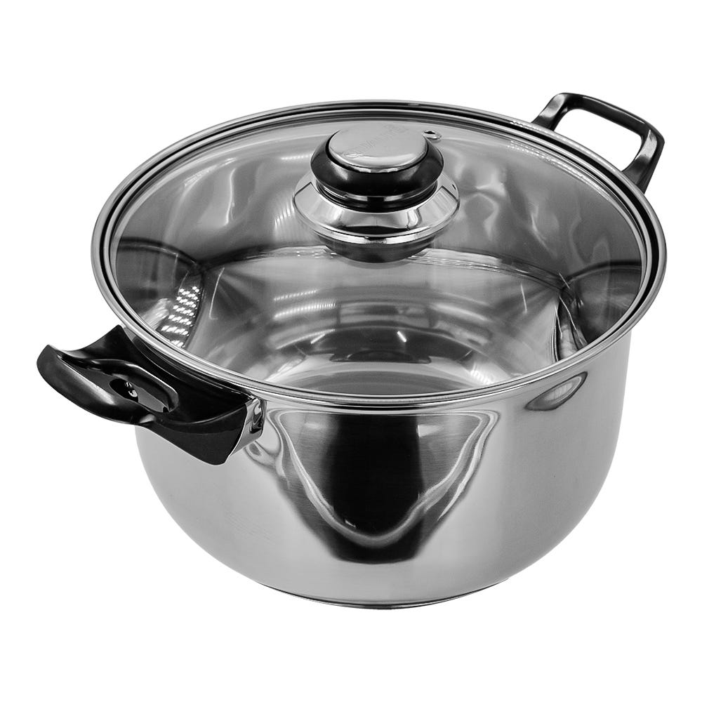 Olla baja de acero inoxidable con tapa de vidrio 2.9 litros A03 Qualité Basic