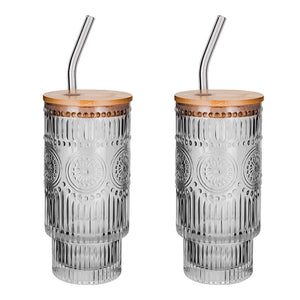 Juego de vasos de vidrio con tapa y popote 470 ml 2 piezas ATH-922 Home Sweet Home