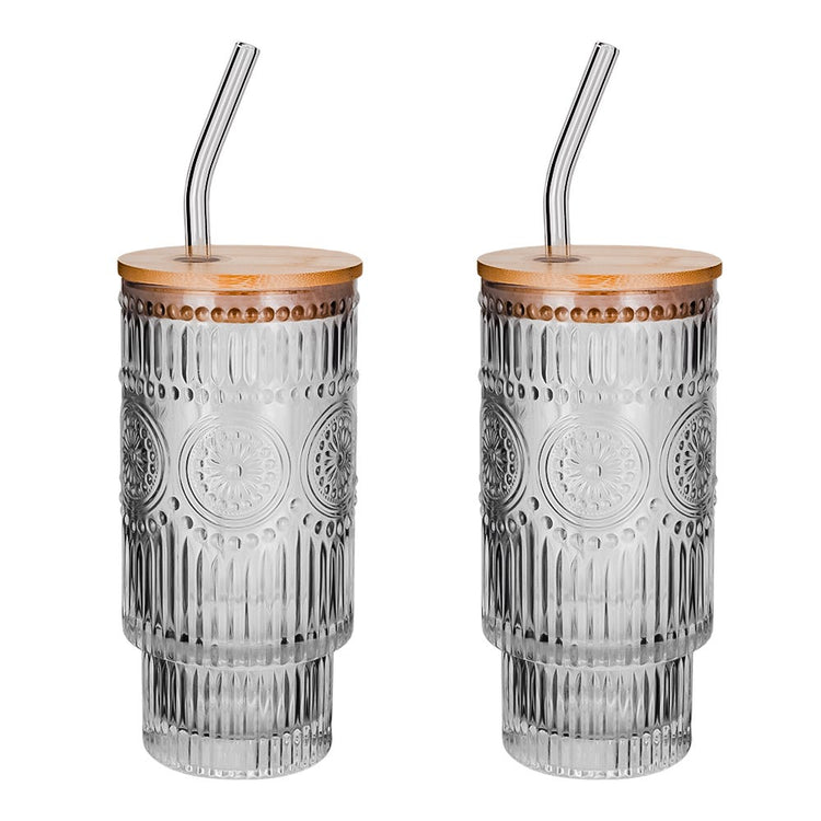 Juego de vasos de vidrio con tapa y popote 470 ml 2 piezas ATH-922 Home Sweet Home