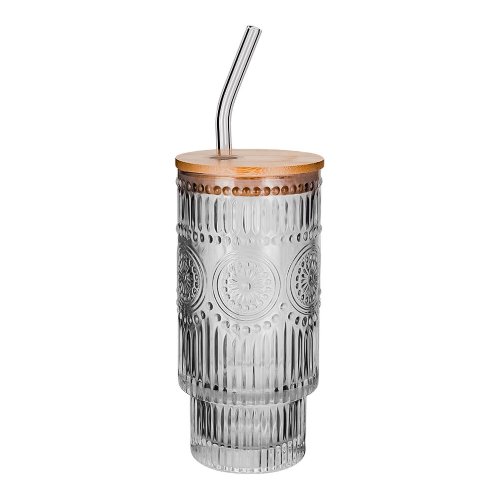 Juego de vasos de vidrio con tapa y popote 470 ml 2 piezas ATH-922 Home Sweet Home