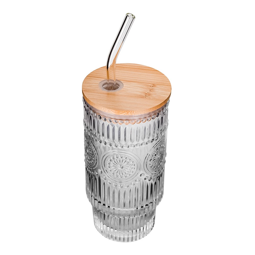Juego de vasos de vidrio con tapa y popote 470 ml 2 piezas ATH-922 Home Sweet Home